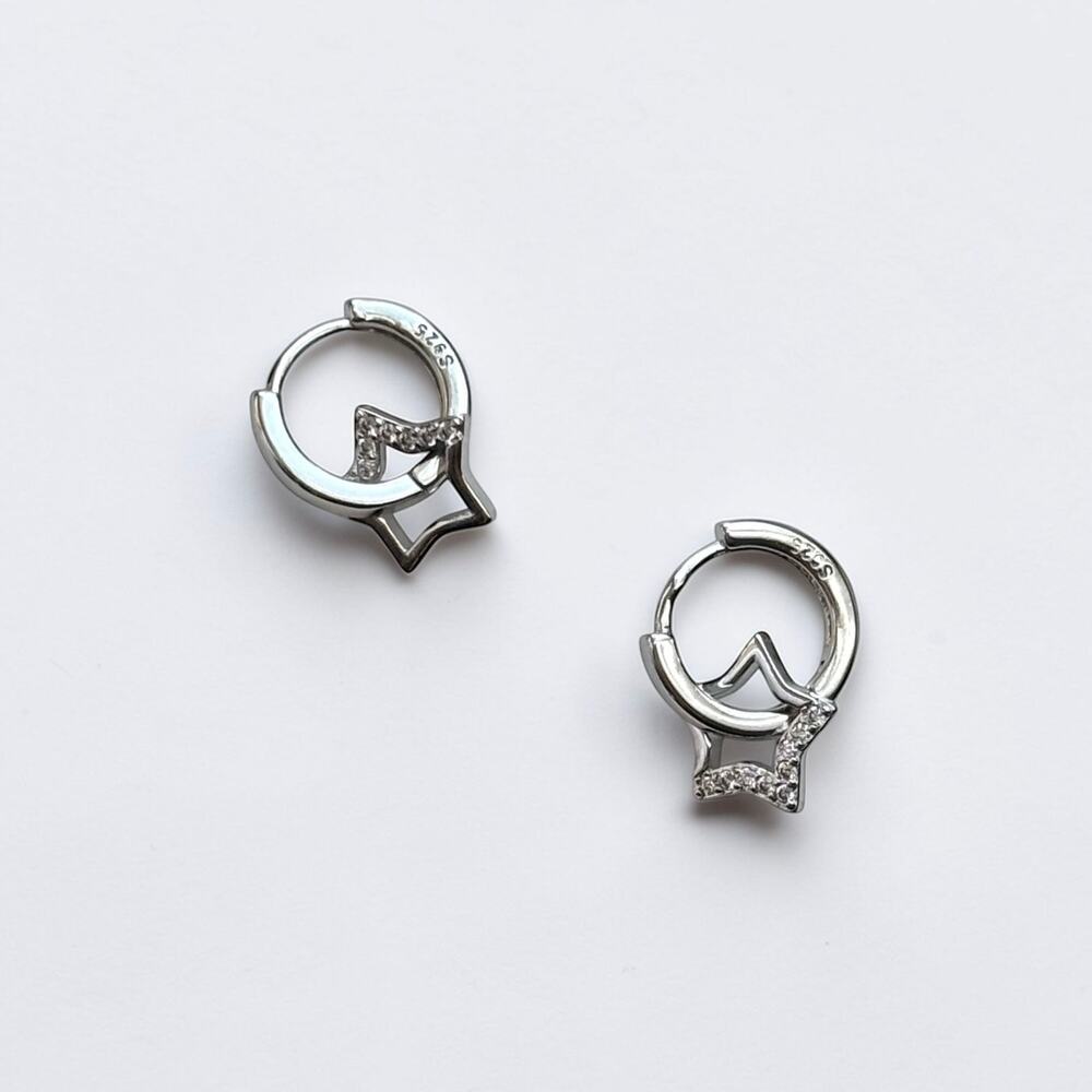 925 Sterling Silver Star Hoop Earrings